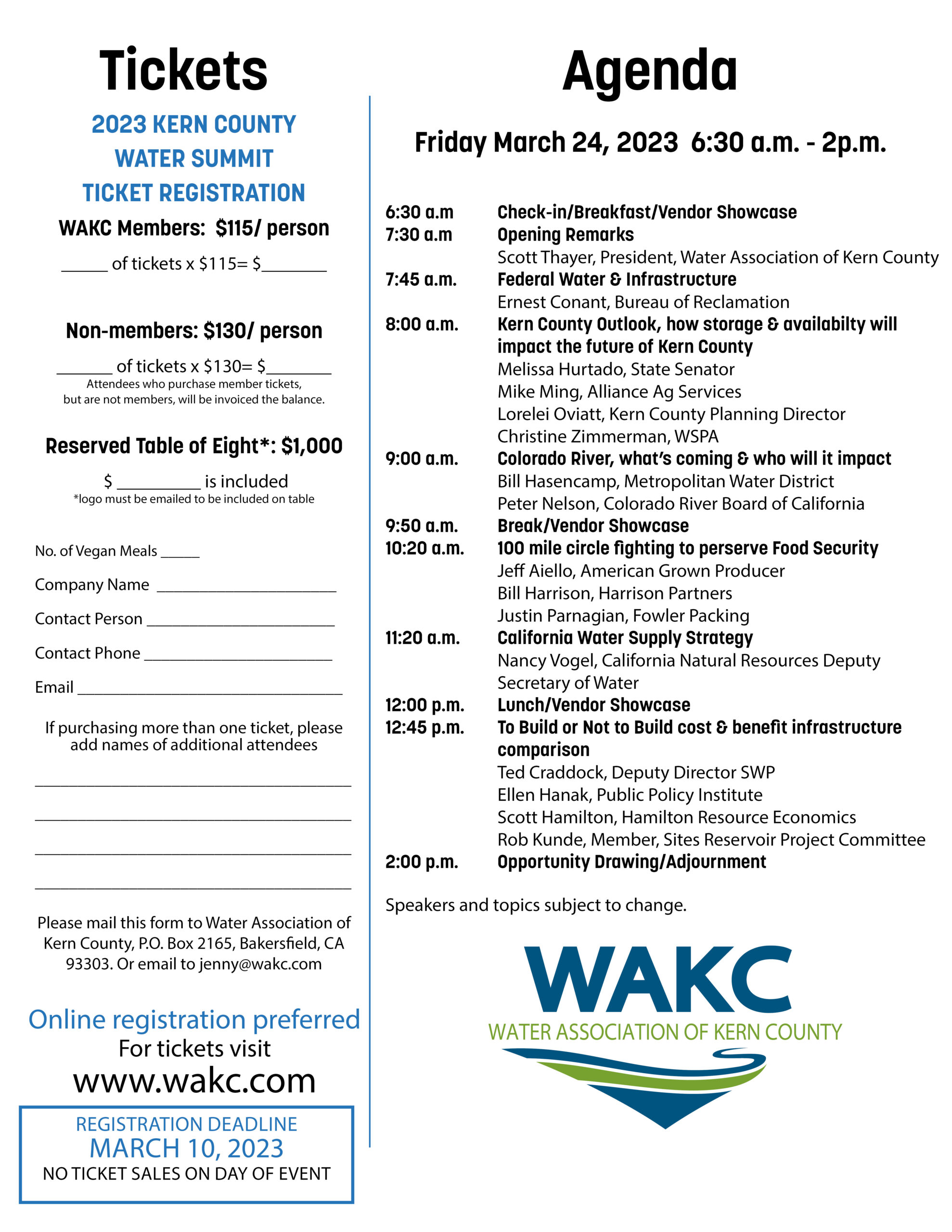 2023 Water Summit Agenda Water Association of Kern County